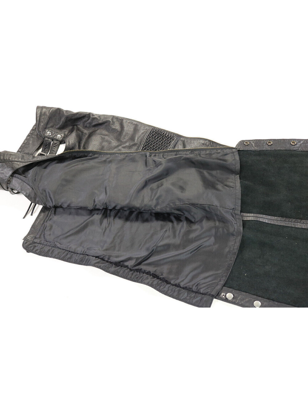 harley davidson chaps S black leather lined flared hdmc buckle ribbed stretch